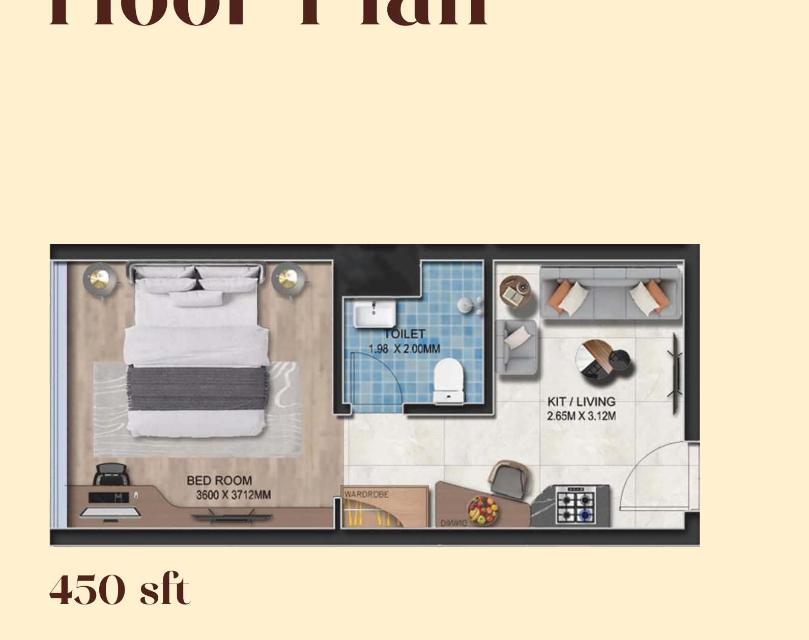 450 sft Studio